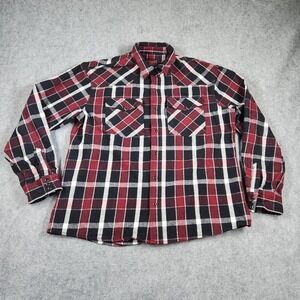Five Brother Flannel Shirt Mens XL Red Black Western Pearl Snap Heavyweight